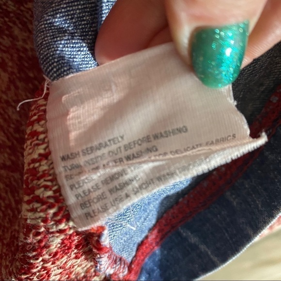 𝅺cecil Vintage Zip Front Sweater with denim patches - Picture 5 of 7